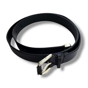 Michael Kors Size M Leather Belt Black Silver Buckle 31-35" Fit Logo Minimalist